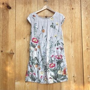 Lungo L’Arno Tan Linen Floral Dress Sz Medium